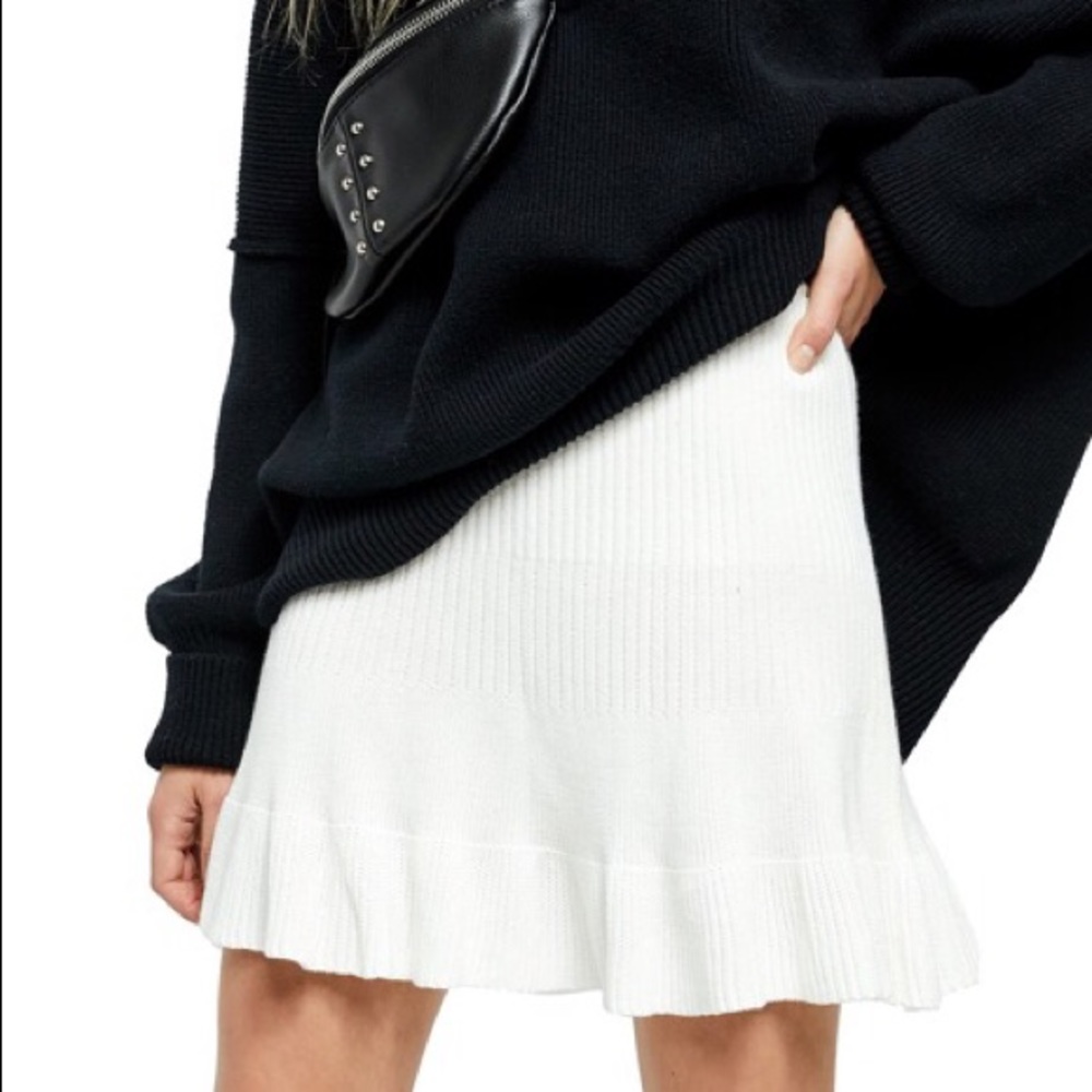 Free People cream ribbed sweater skirt ruffle hem